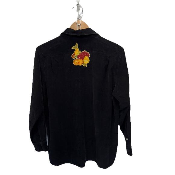 Quacker Factory Appliqué Fall Harvest Corduroy Shirt M Black Orange Button Up - Picture 6 of 10